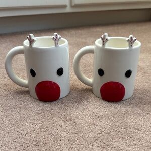 Mud Pie White and Red Reindeer Mugs